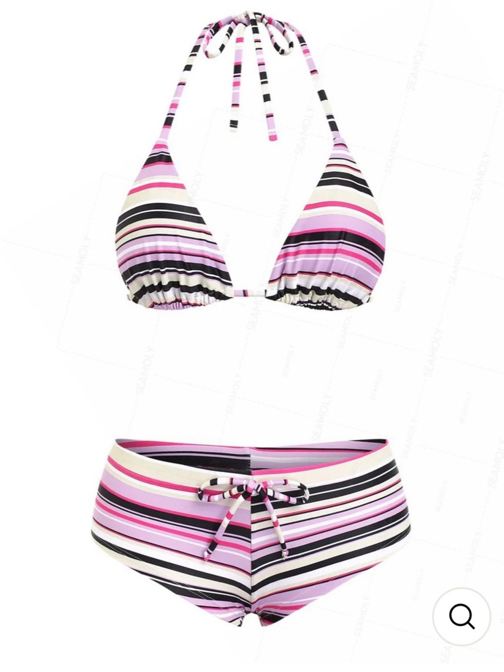 SeaMolly Pink Striped Cheeky Shorts Bikini Set
